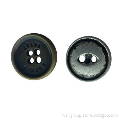 Shirt button with distressed, made of metal alloy